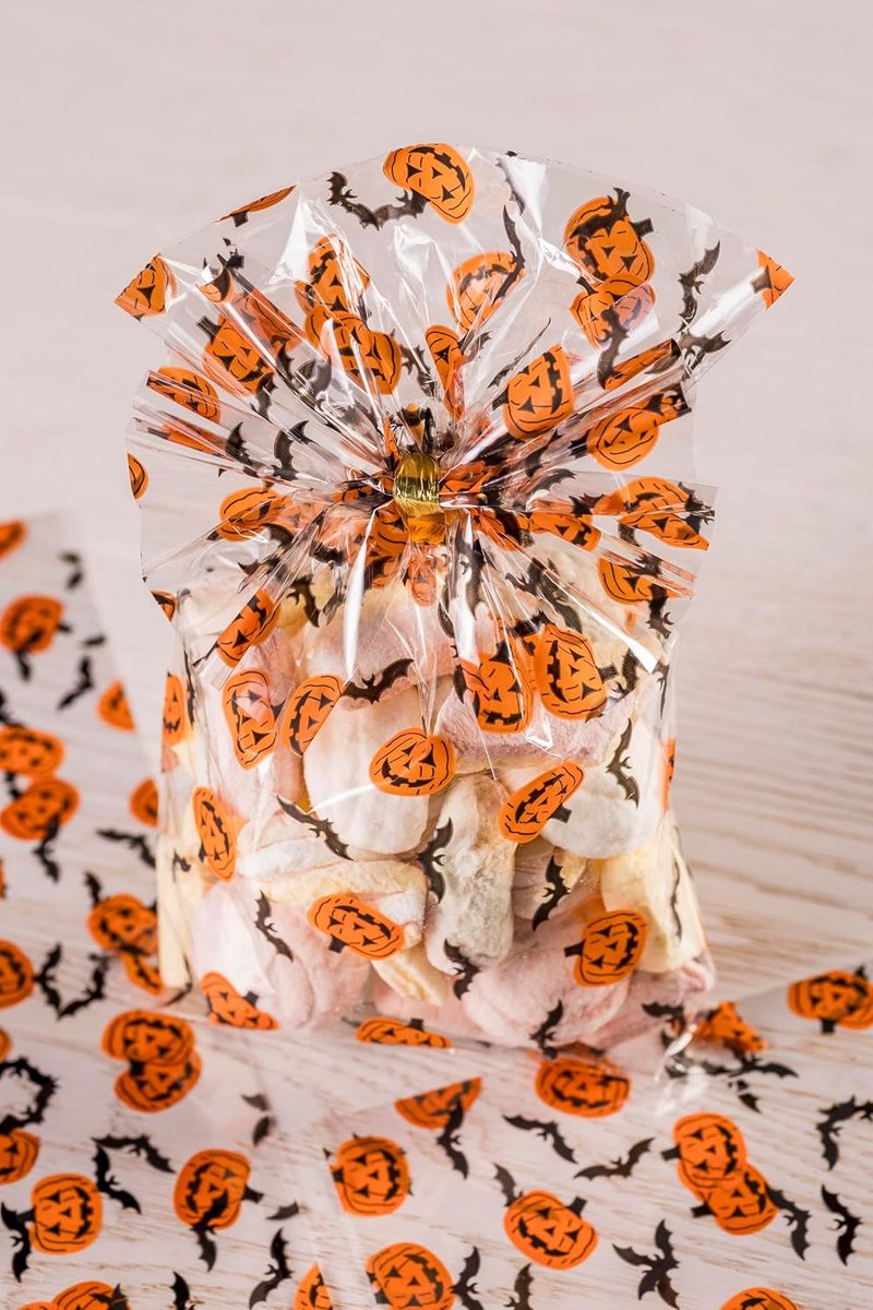 50 transparante Halloween-snoepzakjes van cellofaan (9 x 12,5 cm), ideaal voor snoep, geschenken en feestjes