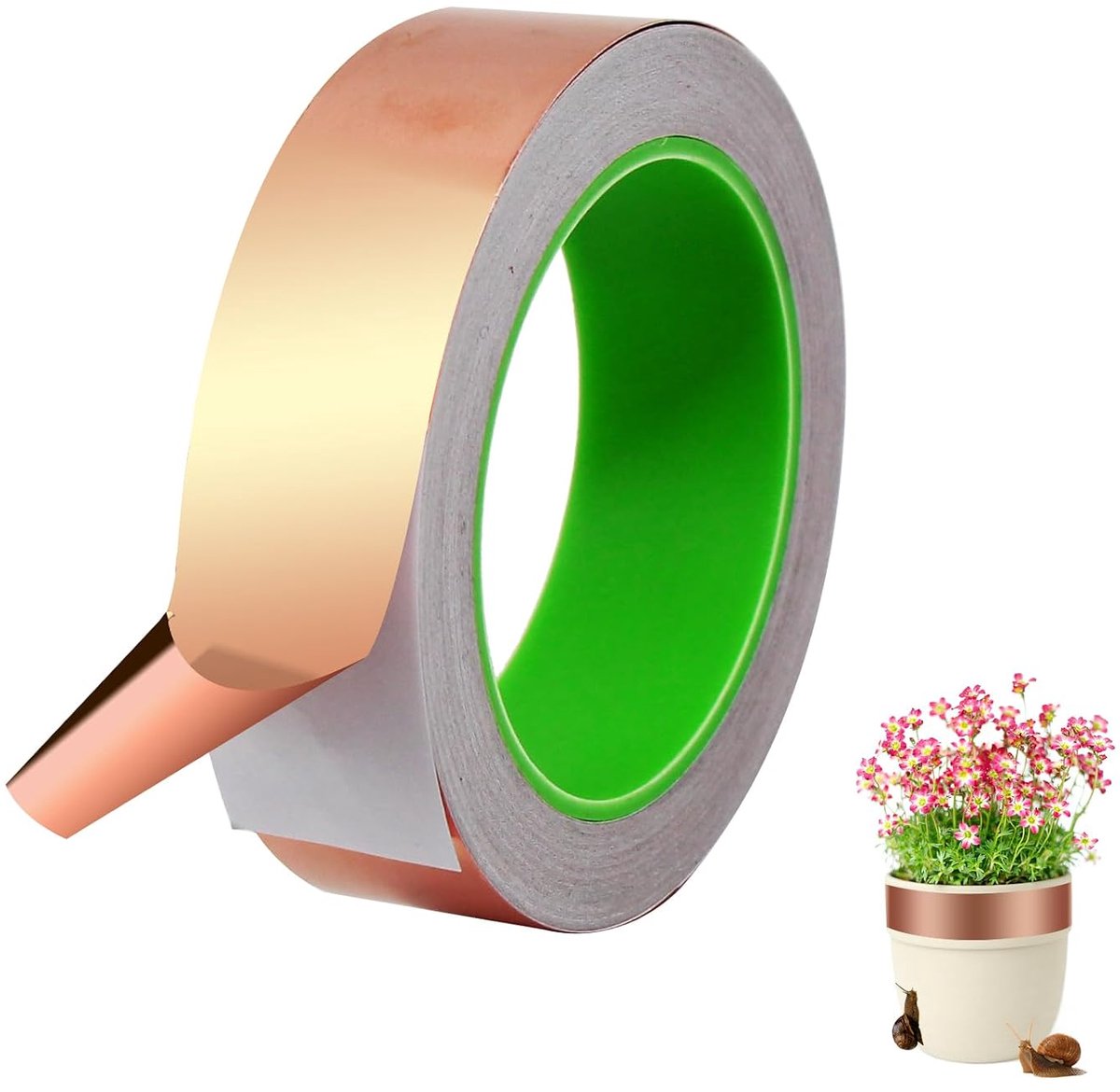 Tegen slakken, 30 mm x 20 m, koperfolie, dubbelzijdig geleidende koperfolietape, dubbel geleidend koperfoliepapier, zelfklevend slakkenbestendige koperfolietape