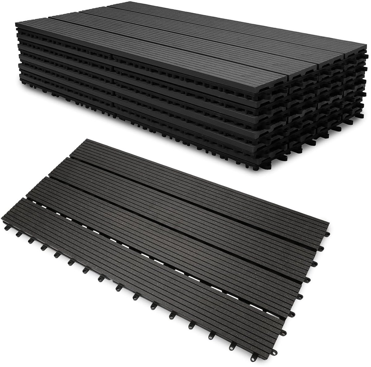 Terrastegels, kliktegels terras en balkontegels in 30x60 cm grijs. Terrasplanken met drainage, 48 stuks (8 m²) als stabiele tuinvloer.