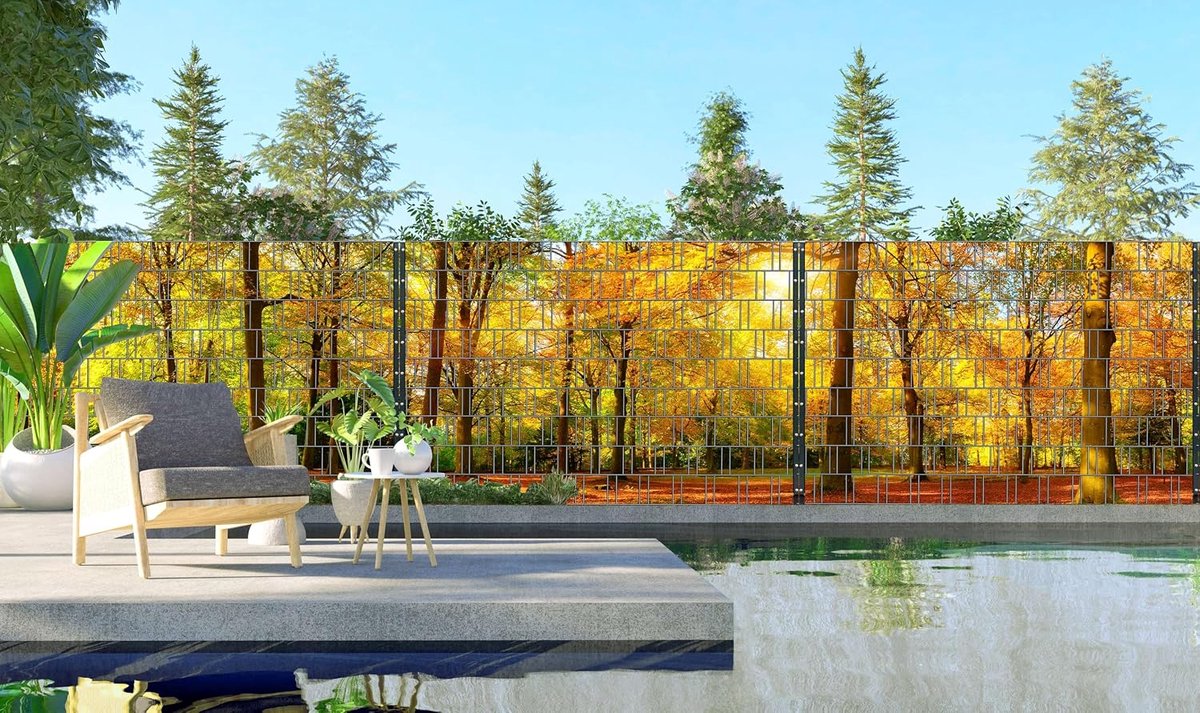 Panorama-hek - bedrukte zichtweringstroken voor dubbelstaafmattenhek met groot panorama motief (XXL (3 hekvelden), herfst)