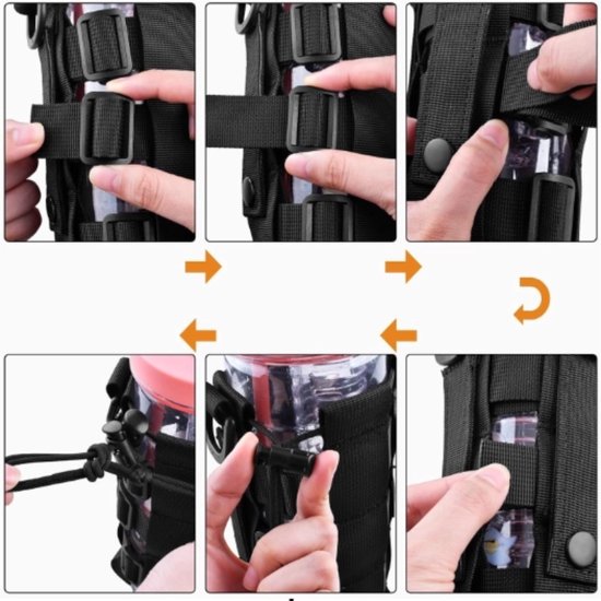Tactische waterfles pouch - Fleshouder - met Riemclip en trekkoord - Verstelbare Schouderriem & Tactische Bevestiging - voor Waterflessen van 500 ml tot 2,3 Liter - Bergsportaccessoires - Voor wandelen camping reizen sport - militair groen — afbeelding 2