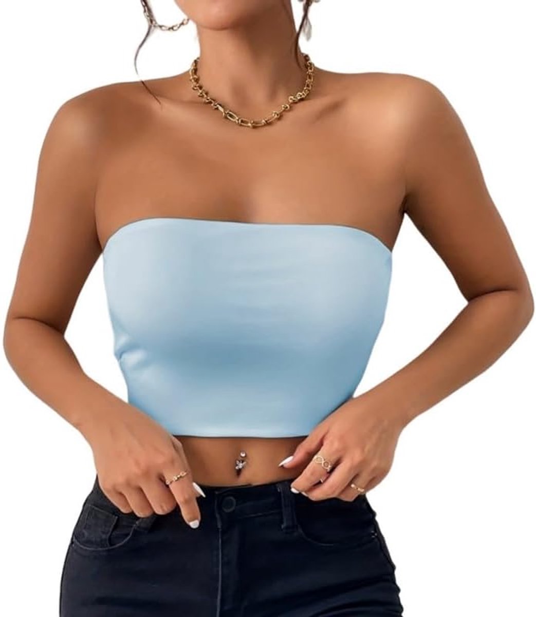 Top voor Vrouwen Zomer Strapless Crop Tops Sexy Mouwloze Bandeau Vest Topjes Zonder Vulling Dames Basic Rekbaar Slank Passend Rugloze Y2K Top Casual Uitgaansoutfit