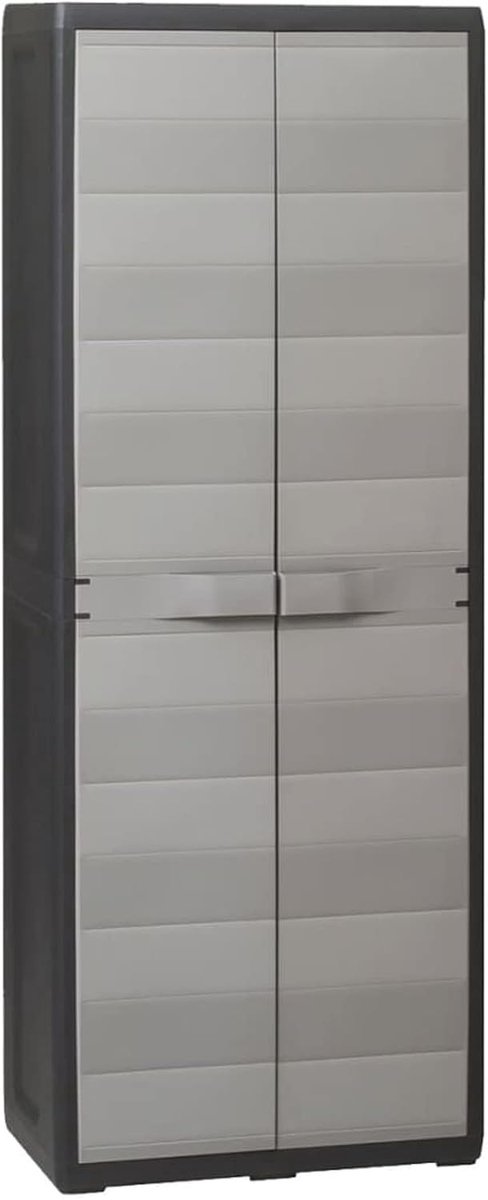 Tuinopbergkast met 3 planken, zwart en grijs, tuinmeubelen, outdoor gereedschapsorganisator, opbergdoos, terras, achtertuin, kast, kist, terraskast