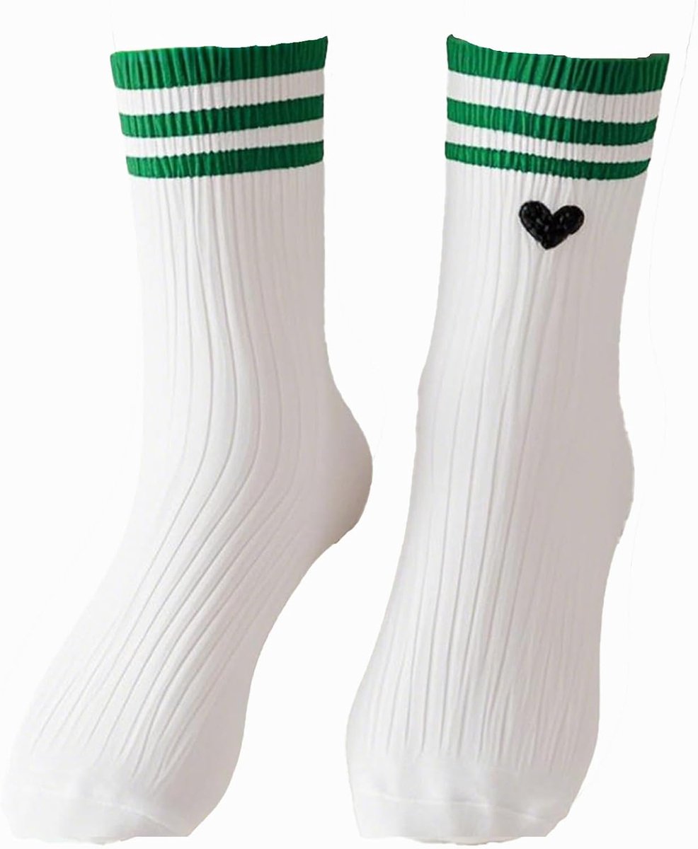 Sokken, tennissokken, wit dames, katoen wit retro met hart, strepen, grappige cadeaus voor vrouwen heren sportsokken, harten ademend meisjes, tieners, motief, sokken, love, hartsokken, roze, One