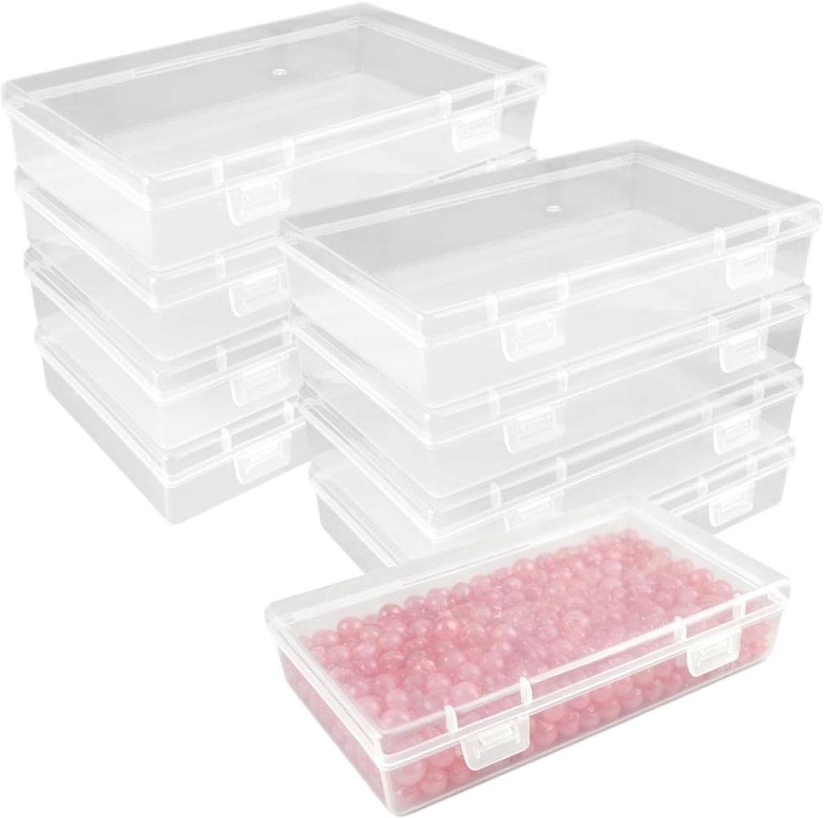 10 Stuks Opbergdozen met Deksel | 15,5 × 9,2 × 3 cm Lege Opbergdozen met Scharnierende Deksels, Transparante Mini Rechthoekige Plastic Opslag voor Sieraden
