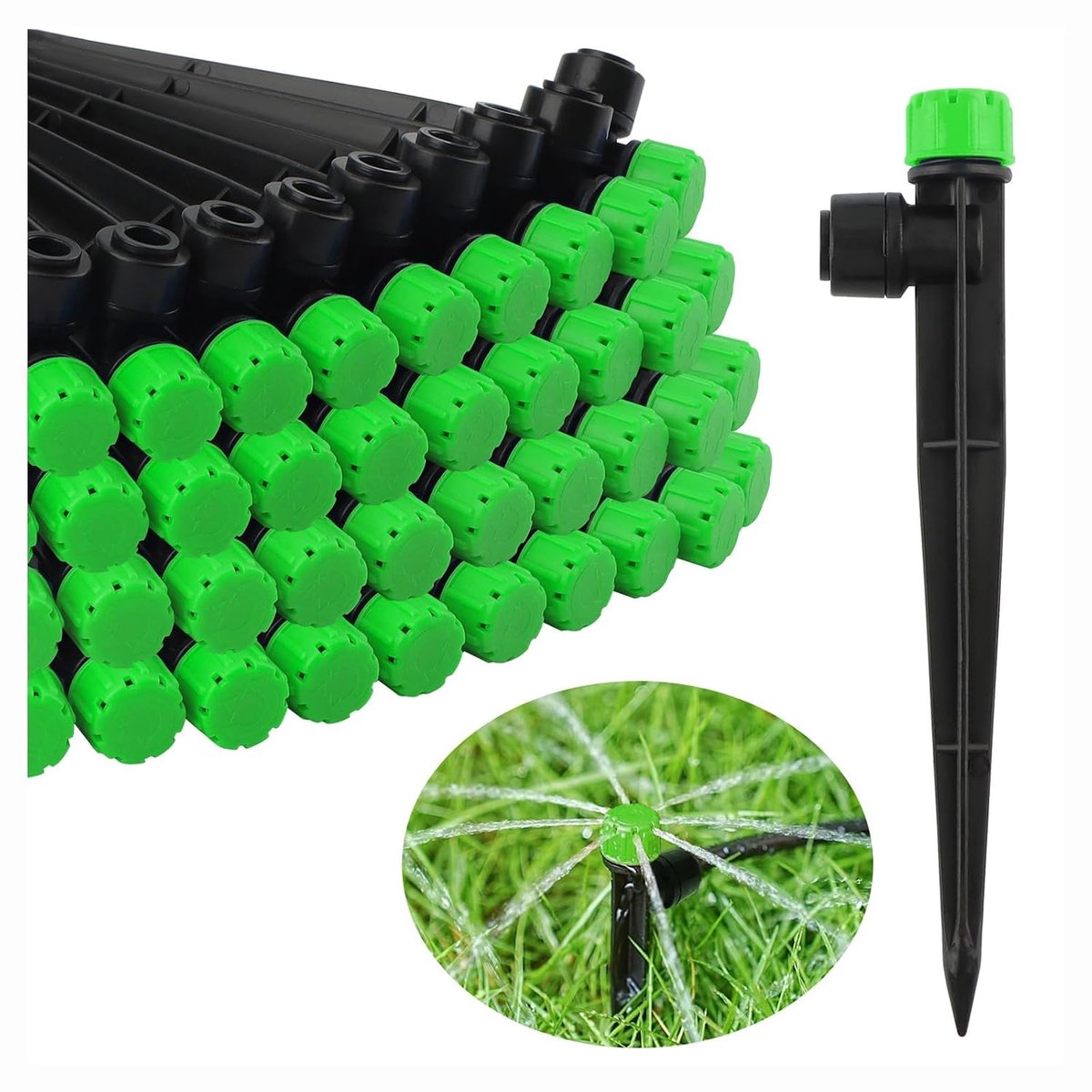 Instelbare druppelstraler, waterirrigatiedruppeler, 360 graden irrigatiesproeier voor 1/4 inch slangen, druppelirrigatie-emitter voor huis, tuin, bloem (8-gaats 100P, groen)