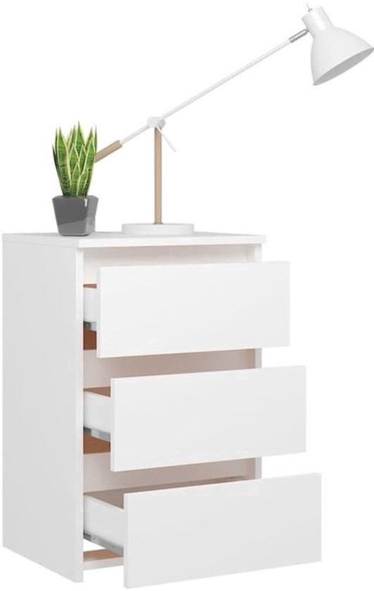 Nachtkastje – Bijzettafel – Ladekast – Bedtafeltje – Opbergkast – Wit – Set Van 2 – Hout – 40x35x62,5 cm – Compact En Robuust
