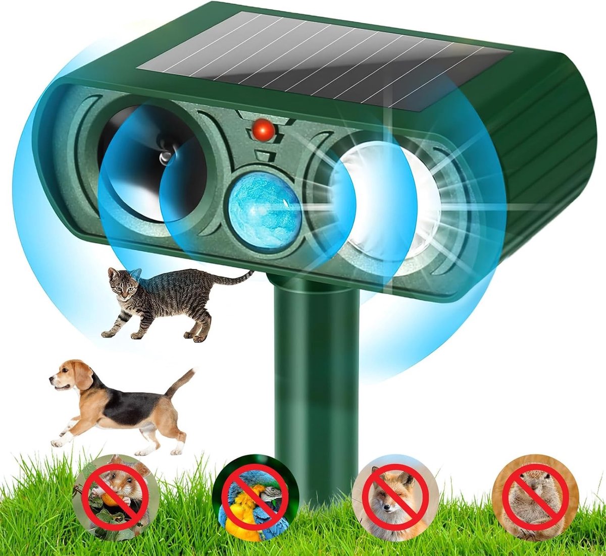 Hondenverjager - Zwart - 15,4 x 14,5 x 7,2 cm - Zonne-energie Katten- en Hondenafweermiddel met Bewegingssensor en LED - Voor Tuin