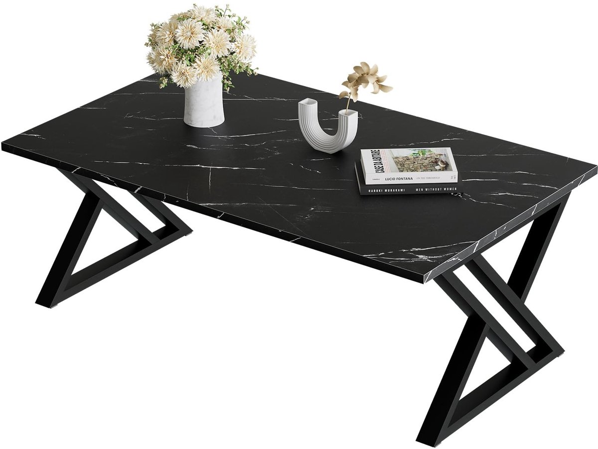 Omgoods - Moderne Koffietafel met Zwart Metaal Frame