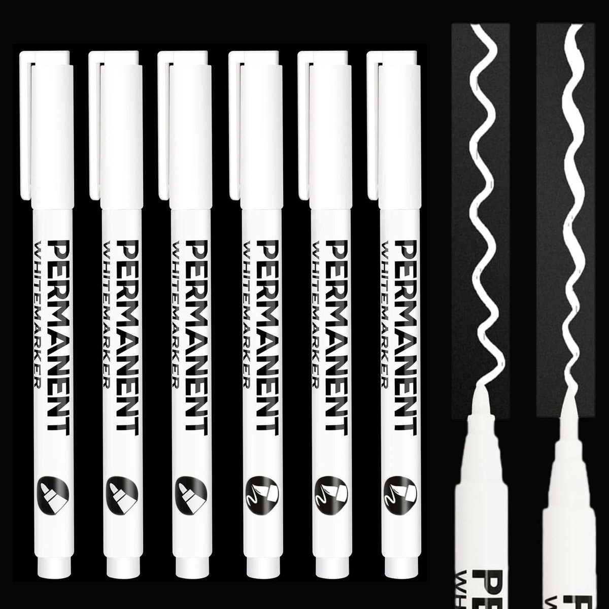 Omgoods - 6 Stuks Permanente Markers in Wit voor School en Creativiteit