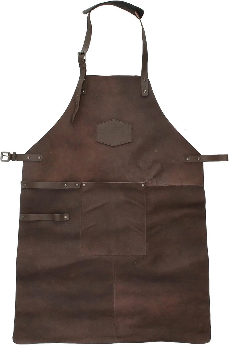 Leren Schort - Donkerbruin - Hoogwaardig Buffelleer - Voor Keuken en Tuin