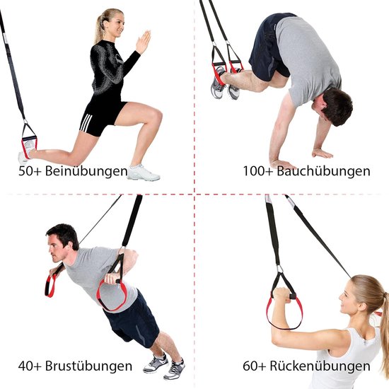 Professionele Slingtrainer - Fitnessband Set - Thuis Krachttraining - Made in Germany - 190-330cm - Rood — afbeelding 2