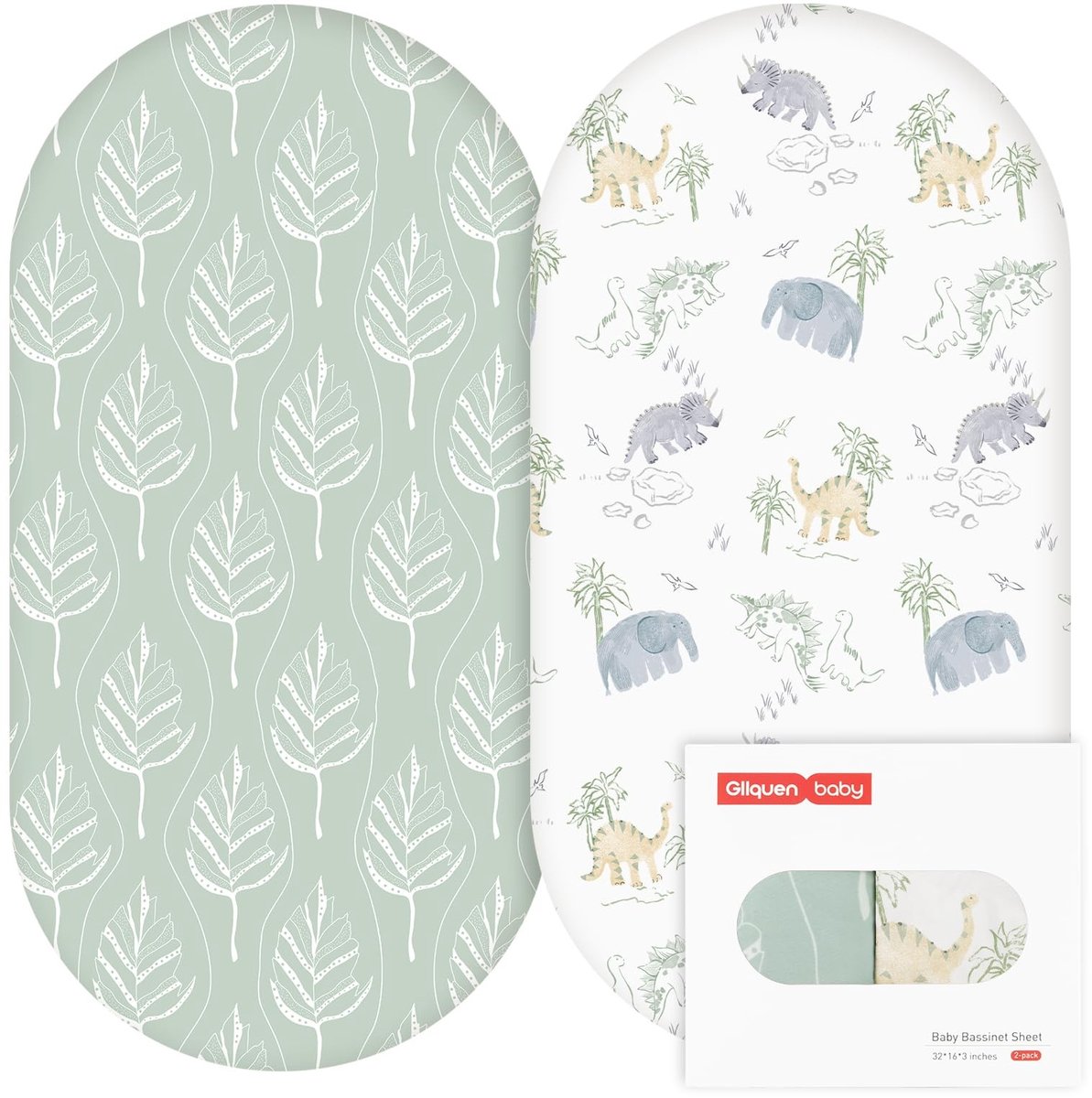 Omgoods - Set van 2 Baby Bedhoezen, Geschikt voor Box en Crib met Dino Ontwerp