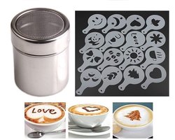 Kakaostreuer set met 16 sjablonen voor cappuccino en desserts