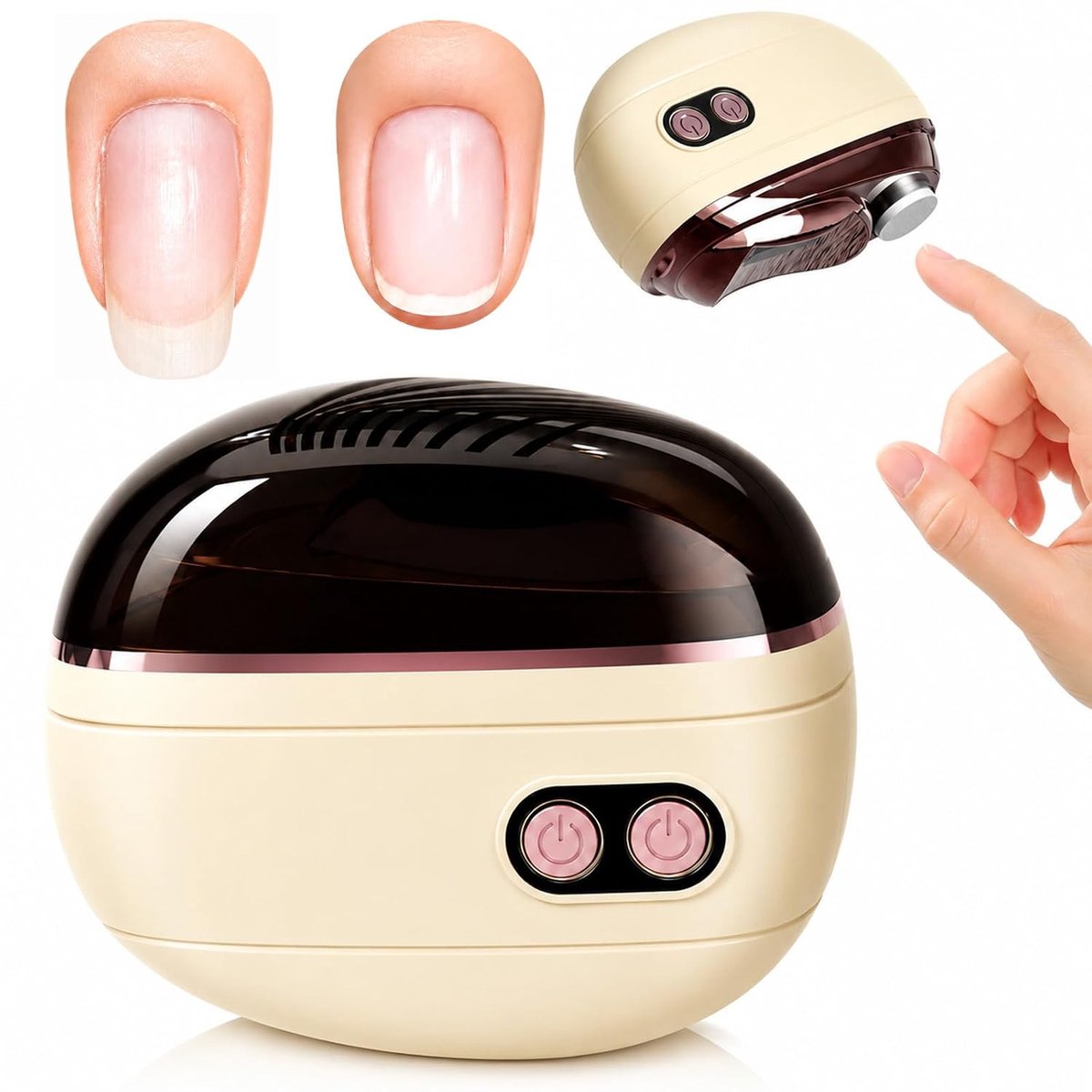 2-in-1 Elektrische Nagelknipper & Polijster - Anti-Inklemming - USB-C Oplaadbaar - Met Opvangbakje & LED - 2 Snelheden - Voor Alle Leeftijden - Beige - SOLLBRY®