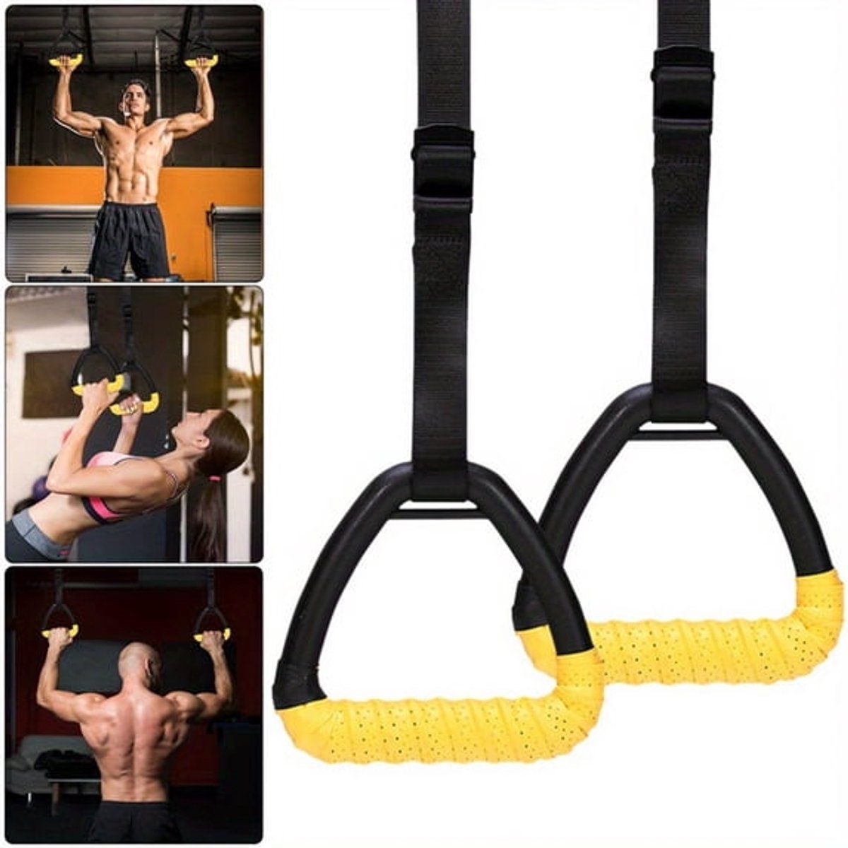 Ulisem - Turnringen - Verstelbare gymnastiekringen met 500 lbs draagvermogen - Zware nylon banden - Snelsluiting voor lengteaanpassing - Antislip handvatten - Voor pull-ups en rows - Geschikt voor thuis en outdoor - 200 cm - Zwart