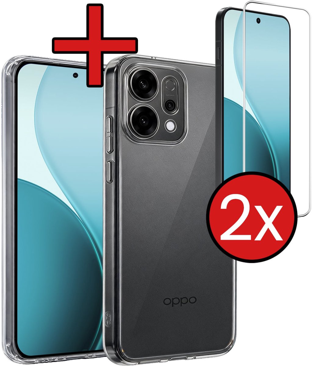Hoesje - Met 2x Screenprotector - Geschikt voor Oppo Reno 14 - Sterk & Shockproof - Telefoon Hoes - Back Cover - Siliconen Case - Telefoonhoes - Transparant
