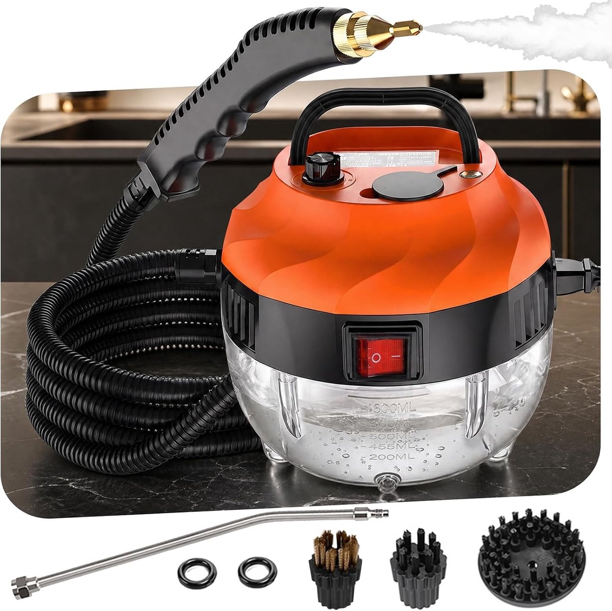Stoomreiniger - Oranje - Draagbaar - 1500W met 105°C Hete Stoom - Voor Keuken, Badkamer en Auto