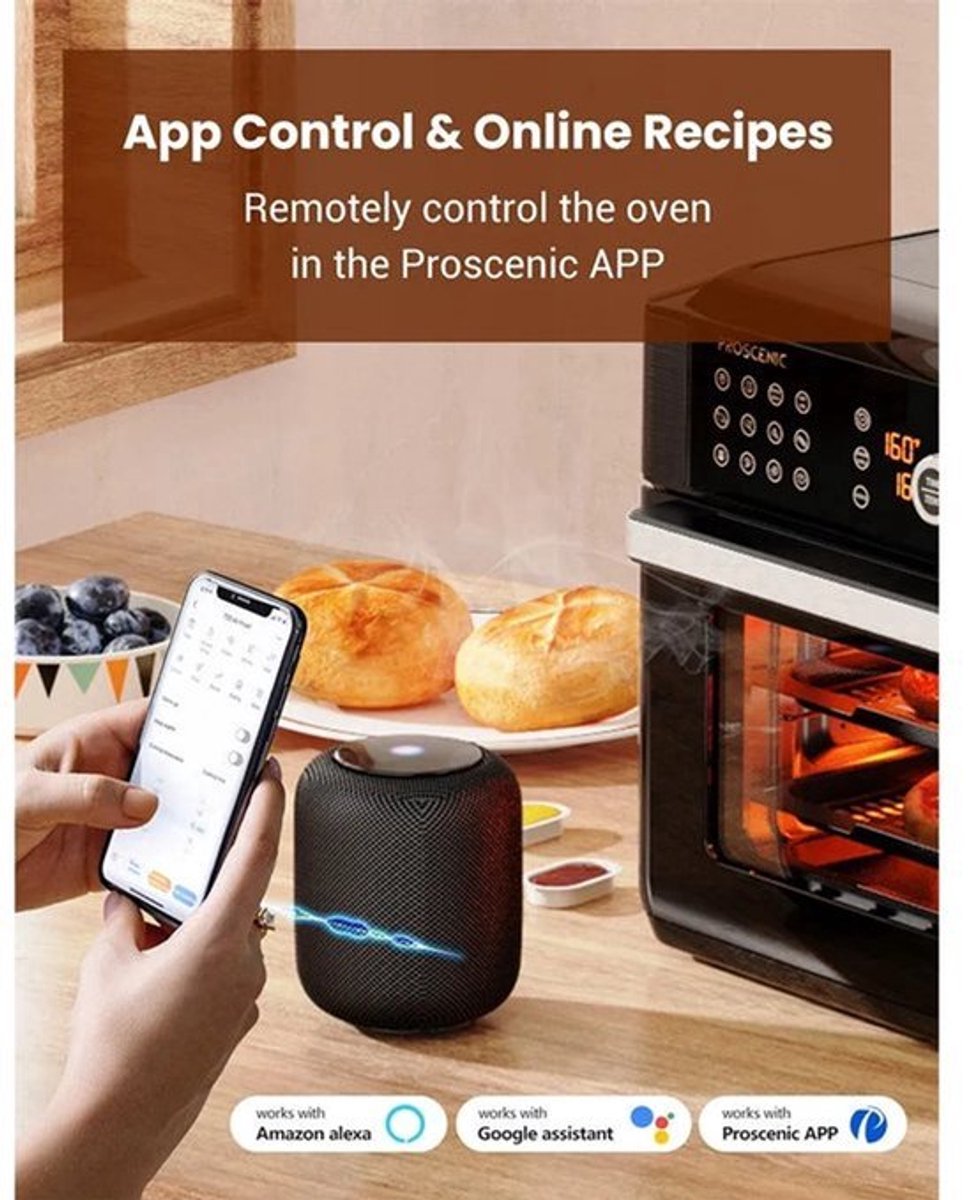 Airfryer oven - Hetelucht Friteuse - Air Fryer - 15L - Grote Inhoud - 12-in-1 - 1700W - App Bediening - 360° Luchtcirculatie - Touch Screen - Turbo Functie