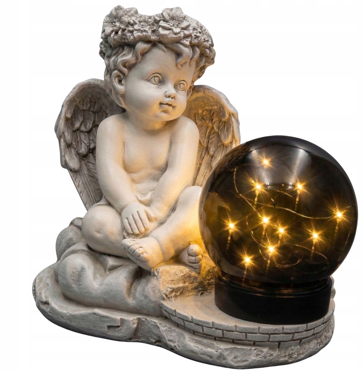 Gips Engel Grafdecoratie met Solarlamp - 21 cm