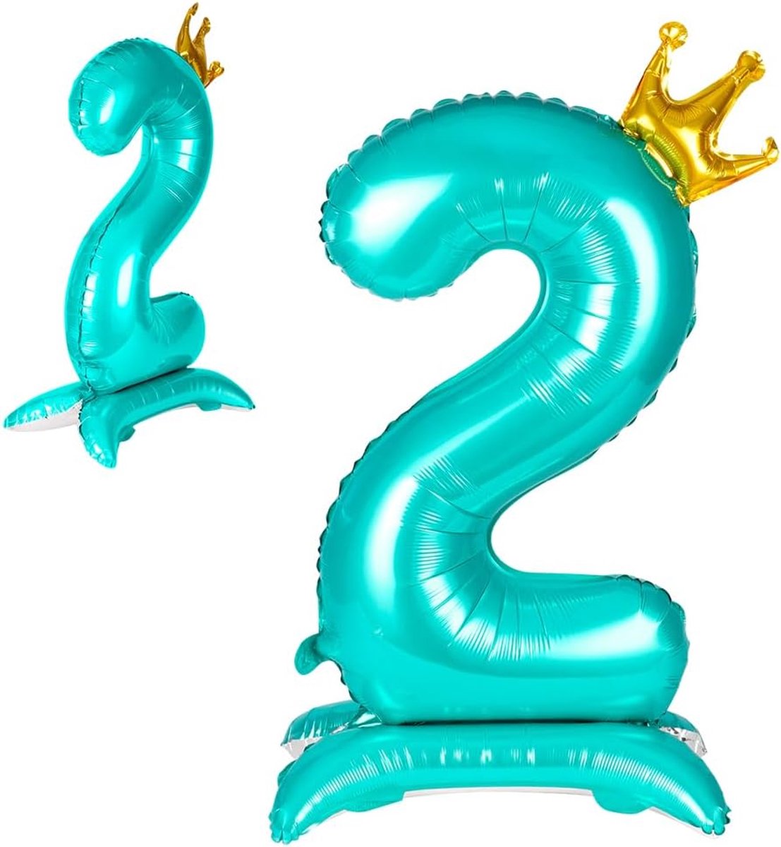 Kroon Nummer 2 Ballon, 107 cm Grote Folieballon Nummer 2, Zelfopblazende Ballon voor de 2e Verjaardag, 2e Jubileum, Verjaardagsfeest, Kerstdecoratie-Blauw