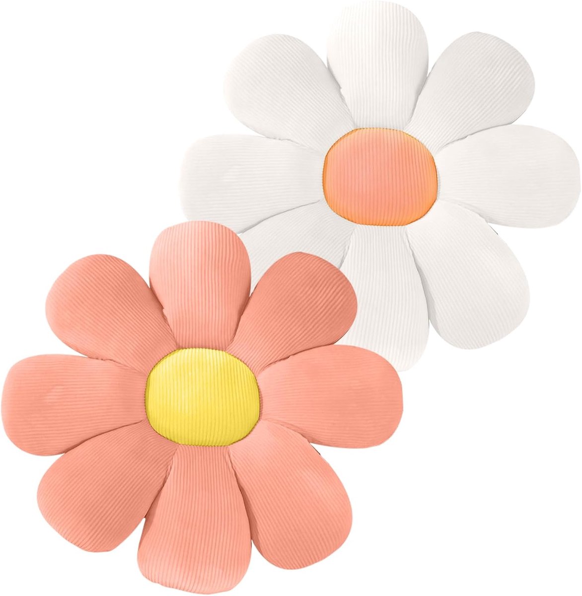 2 stuks, 40 cm, bloemenvloerkussen, zitkussen, tatami bloemvormig pluche decor, comfortabel zitkussen, voor bed, bank, fauteuil, kinderkamer decoratie (wit + roze)
