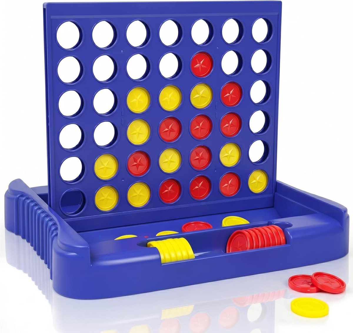 Go 4 in een lijn spel - Vier op een rij Line Up 4 Gaming Fun Set | Reizen Draagbaar Handig Formaat - Klassieke Leuke Educatieve Familie Spellen voor Kinderen en Volwassenen (Blauw)