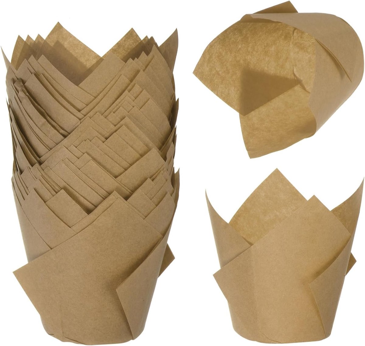 50 stuks tulpenbakvormpjes, cupcake muffins liner, papier, vetbestendige wrapper voor bruiloft, verjaardagsfeesten, Kerstmis, bruin