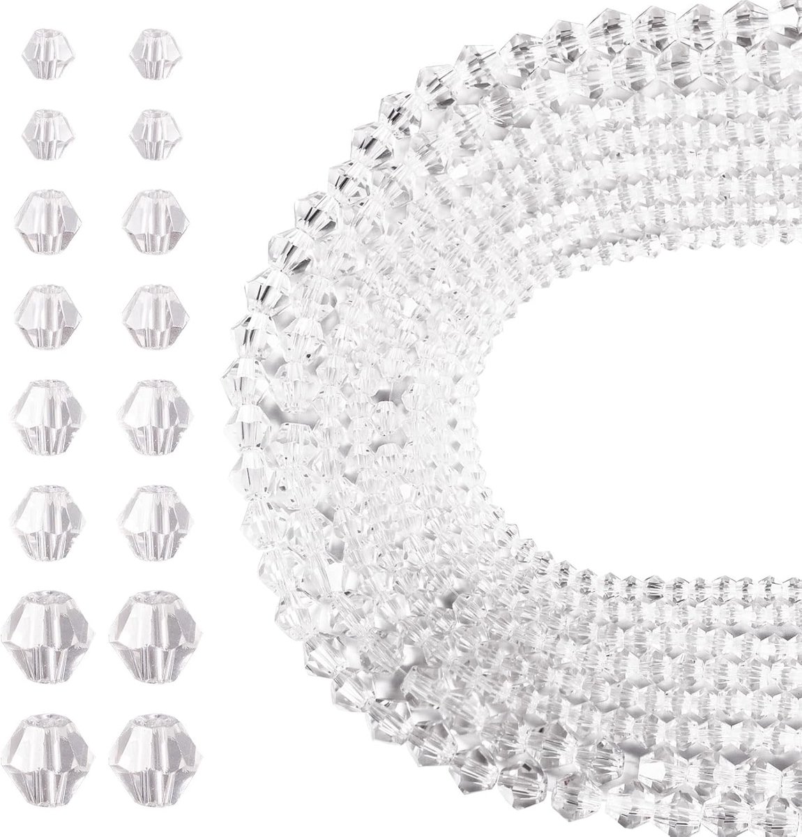 Cuentas De Cristal 1588 Transparante gefacetteerde glazen kralen met dubbele kegels, rond, facetgeslepen, voor armbanden, afstandhouders voor het maken van sieraden