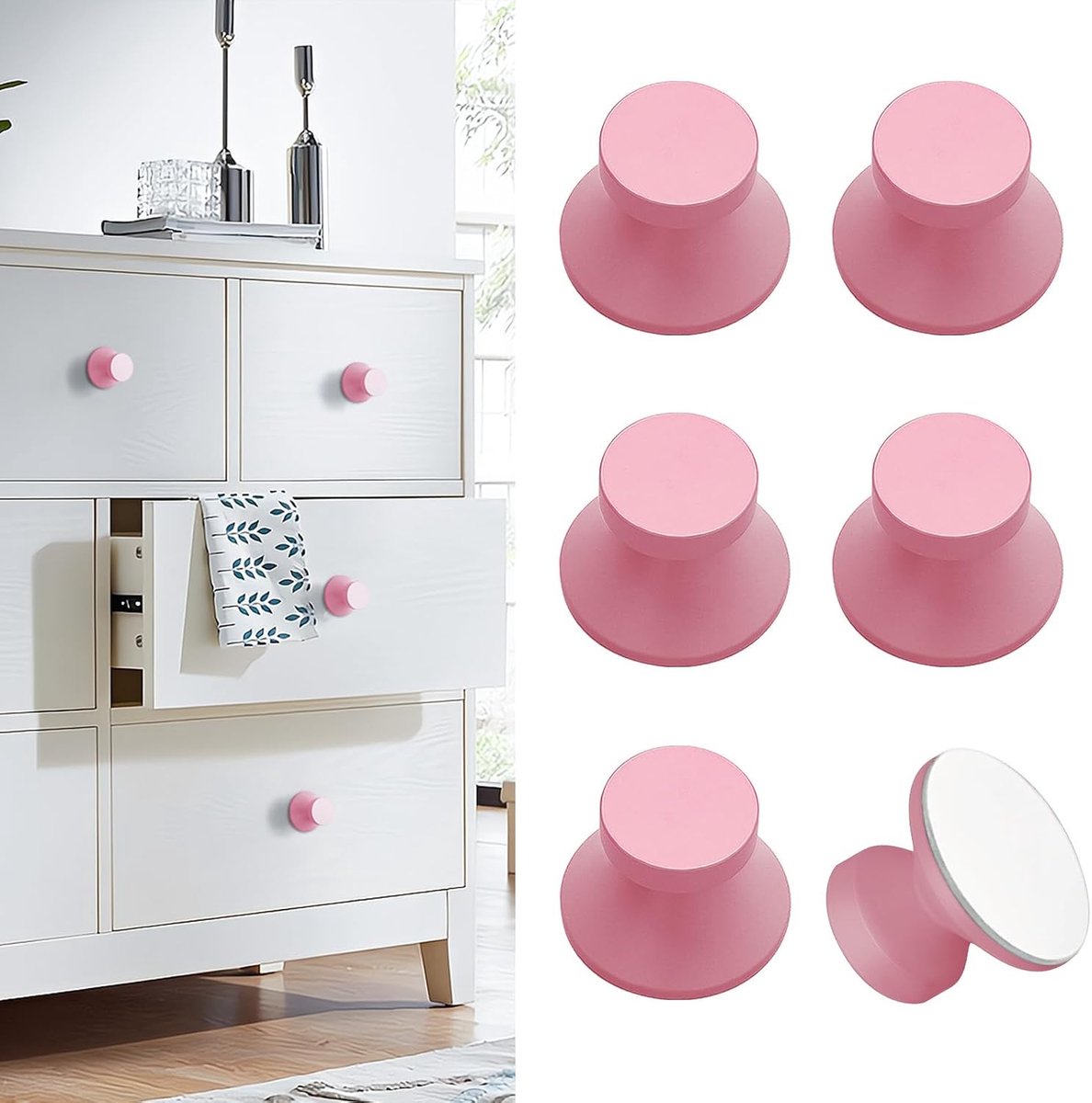 6 stuks Morandi kleur aluminium zelfklevende knoppen roze zelfklevende ladeknoppen zonder boren kasthandvat met zelfklevende stok op handvat voor kast kast dressoir raam