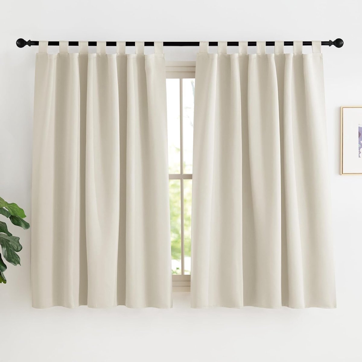Warmte-isolerende Verduisteringsgordijnen, Gordijnen voor Woonkamer en Slaapkamer met Lussen, Modern Design,140B x 150H cm (2 Panelen),Lichtbeige