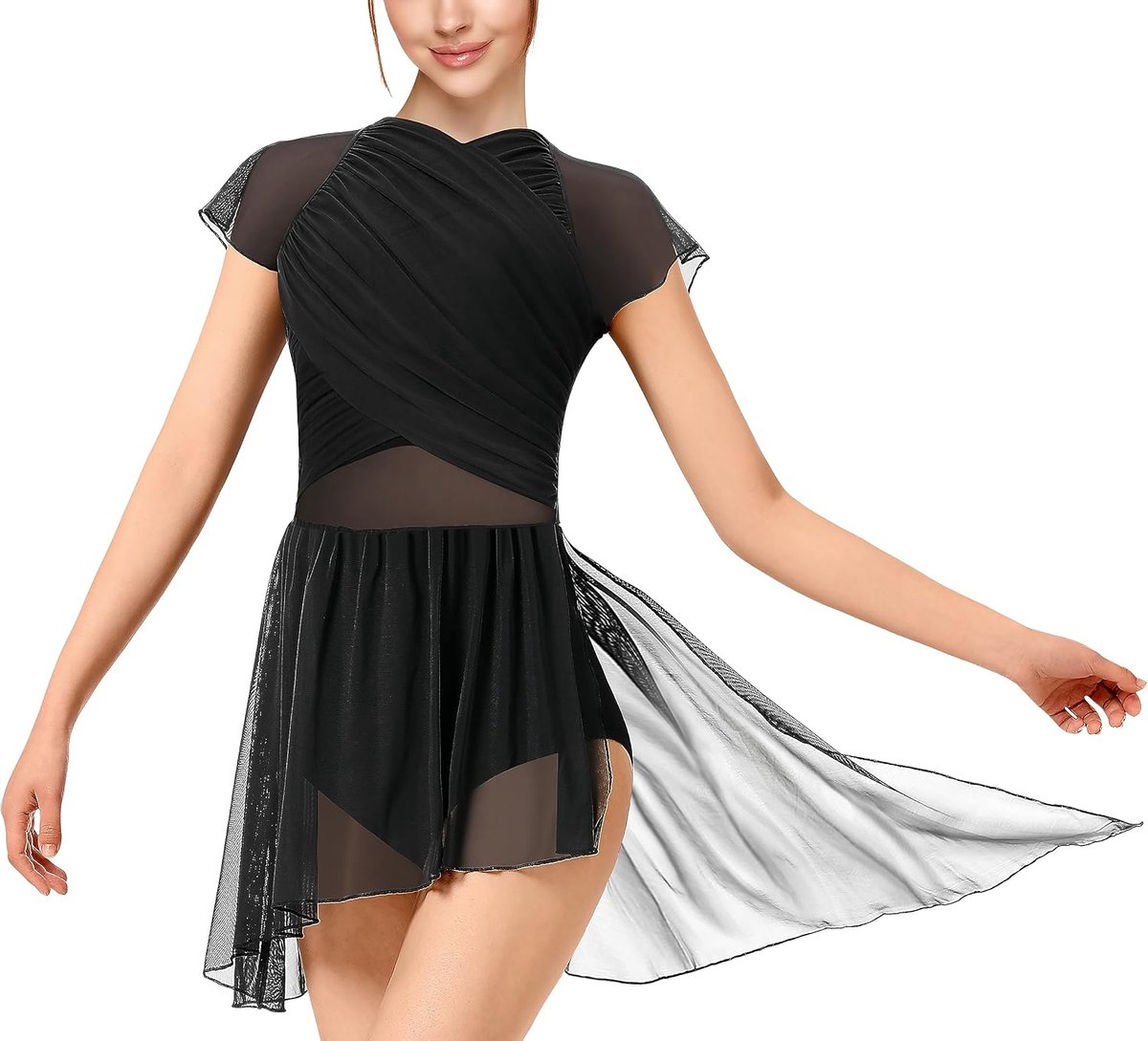 Vrouwen Lyrische Moderne Dans Jurk Asymmetrische High-Low Mesh Rok Hedendaagse Dans Kostuum