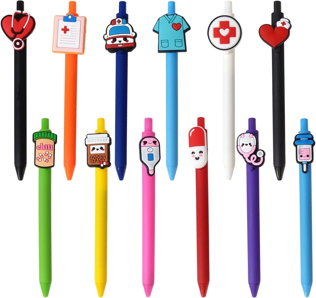 12 stuks verpleegsterbalpen, creatieve push-actiepenset, zwarte inktpen, mooi cadeau voor arts of verpleegster