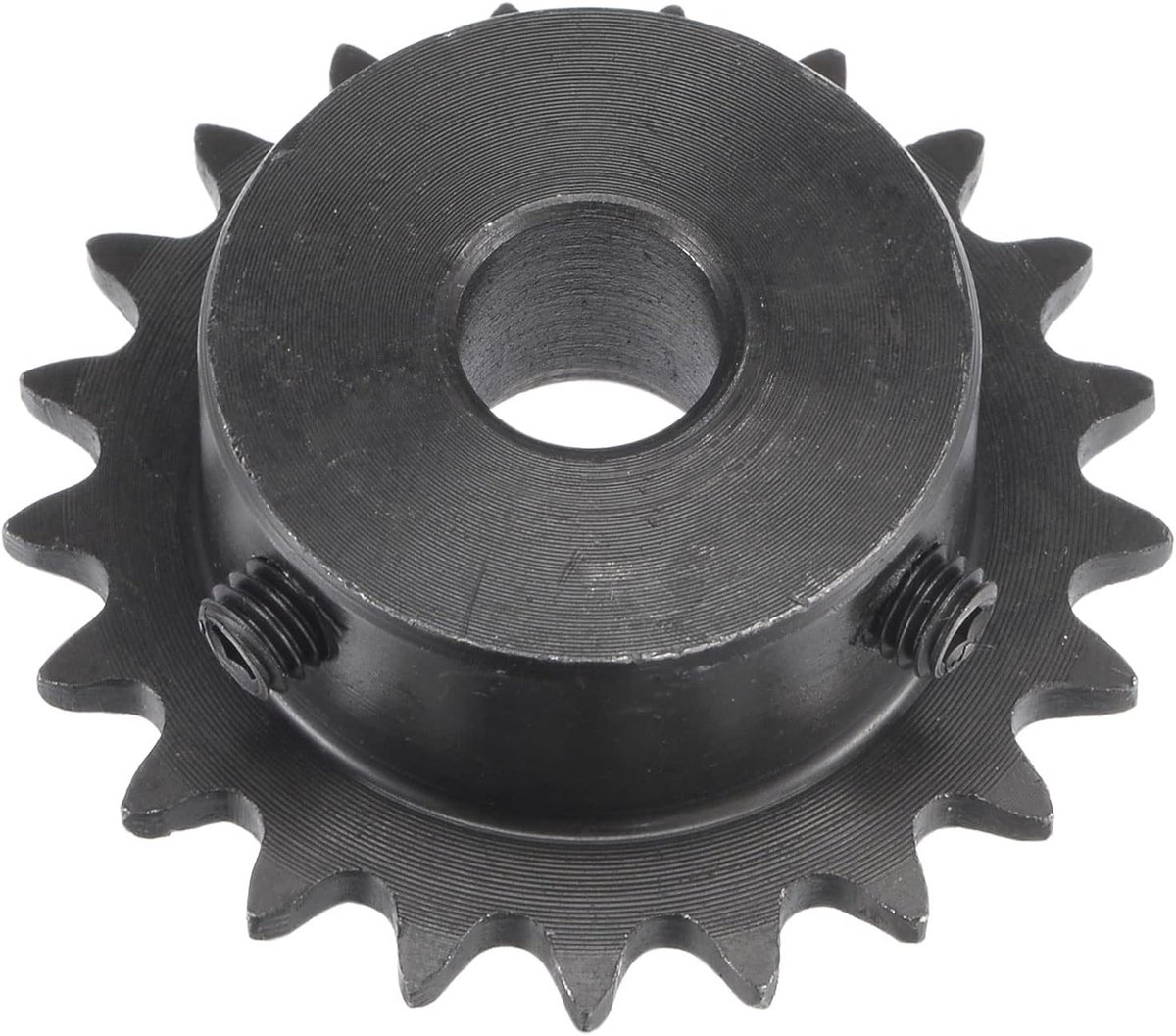 Sourcing map Tandwiel met 21 tanden type B enkelstreng 1/4 inch verdeling 10 mm boring zwart oxide koolstofstaal C45 met 2 stelschroeven voor ISO 04C
