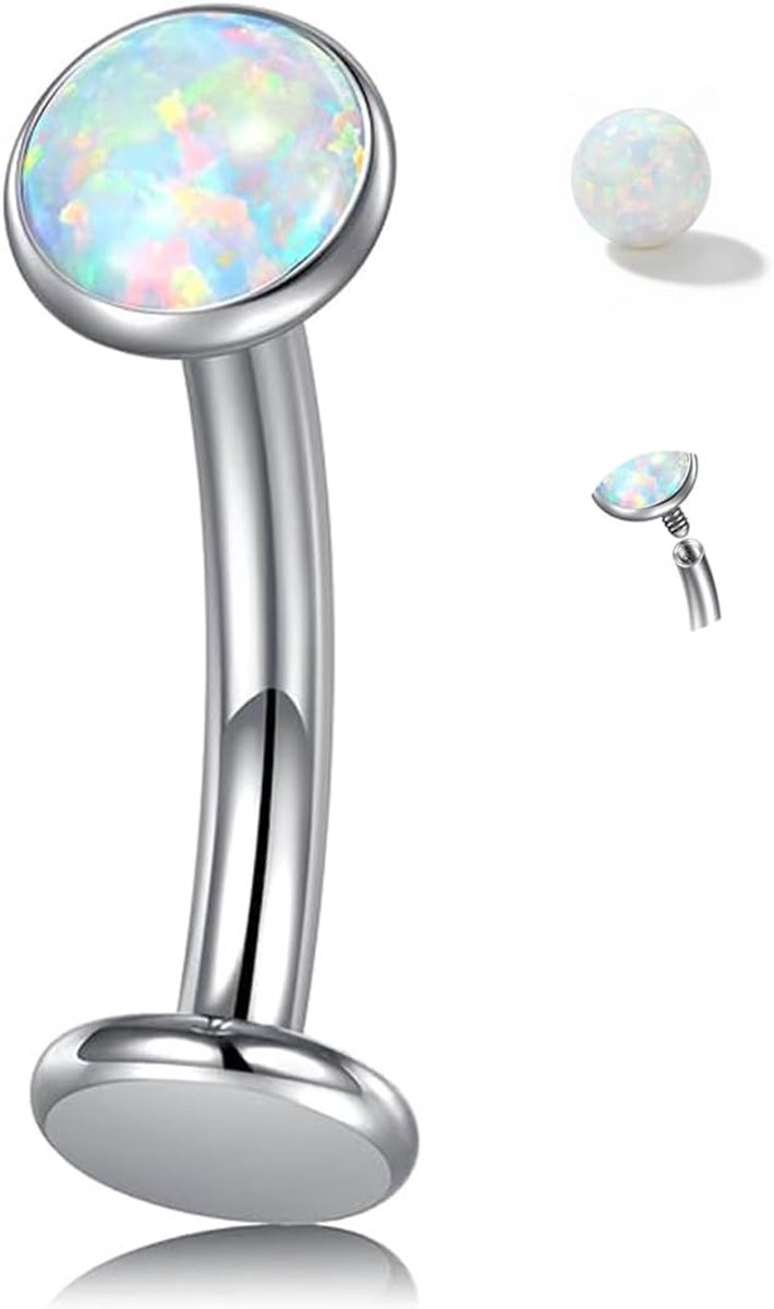 14G 10 mm navelstaafjes G23 titanium, navelpiercing met intern schroefdraad, hypoallergene navelpiercing voor dames en heren, opaal navelpiercing sieraden zilver goud kleurrijk