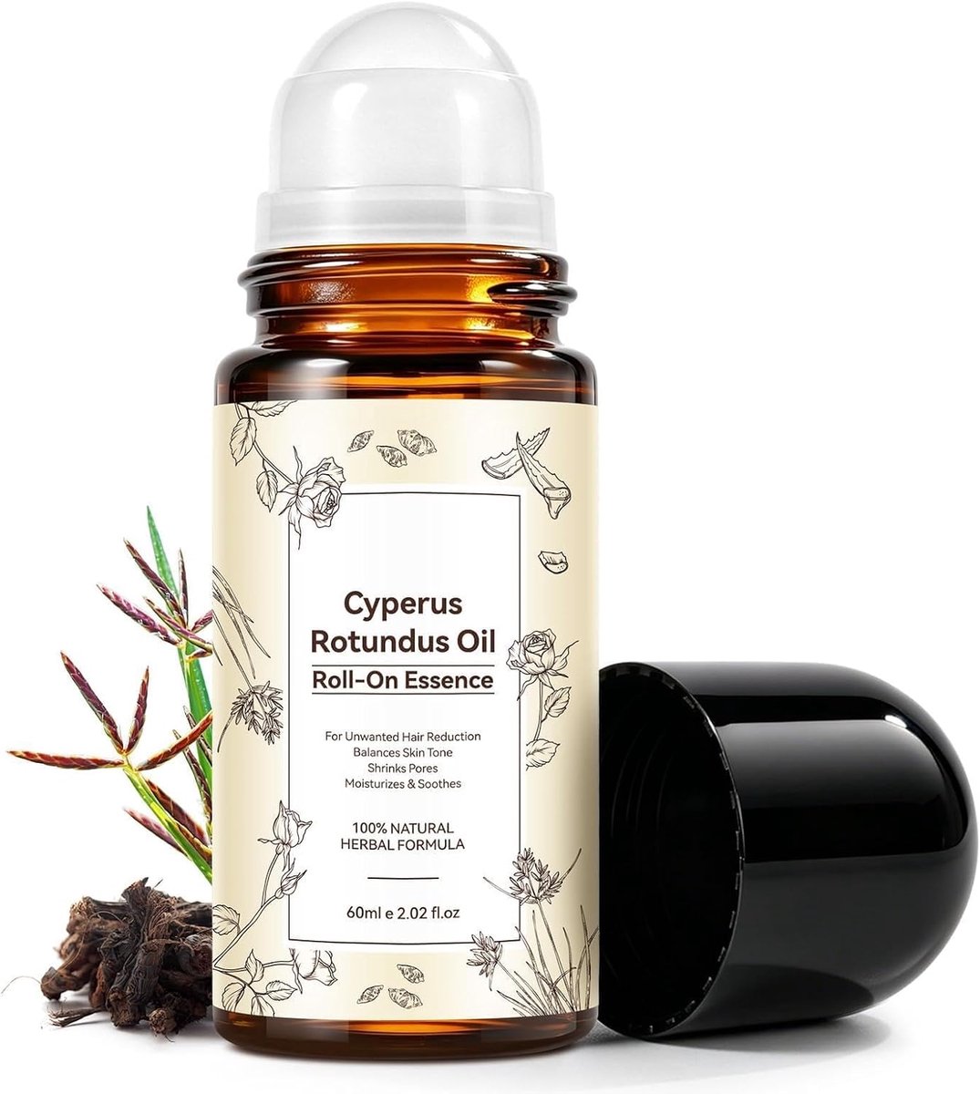 Rotundus Oil - voedende massageolie met cypergrasolie, zoete amandelolie, aloë vera en acetyl tripeptide-1 - kalmerende huidverzorgingsolie na het scheren - met praktische rollbal - 100 ml