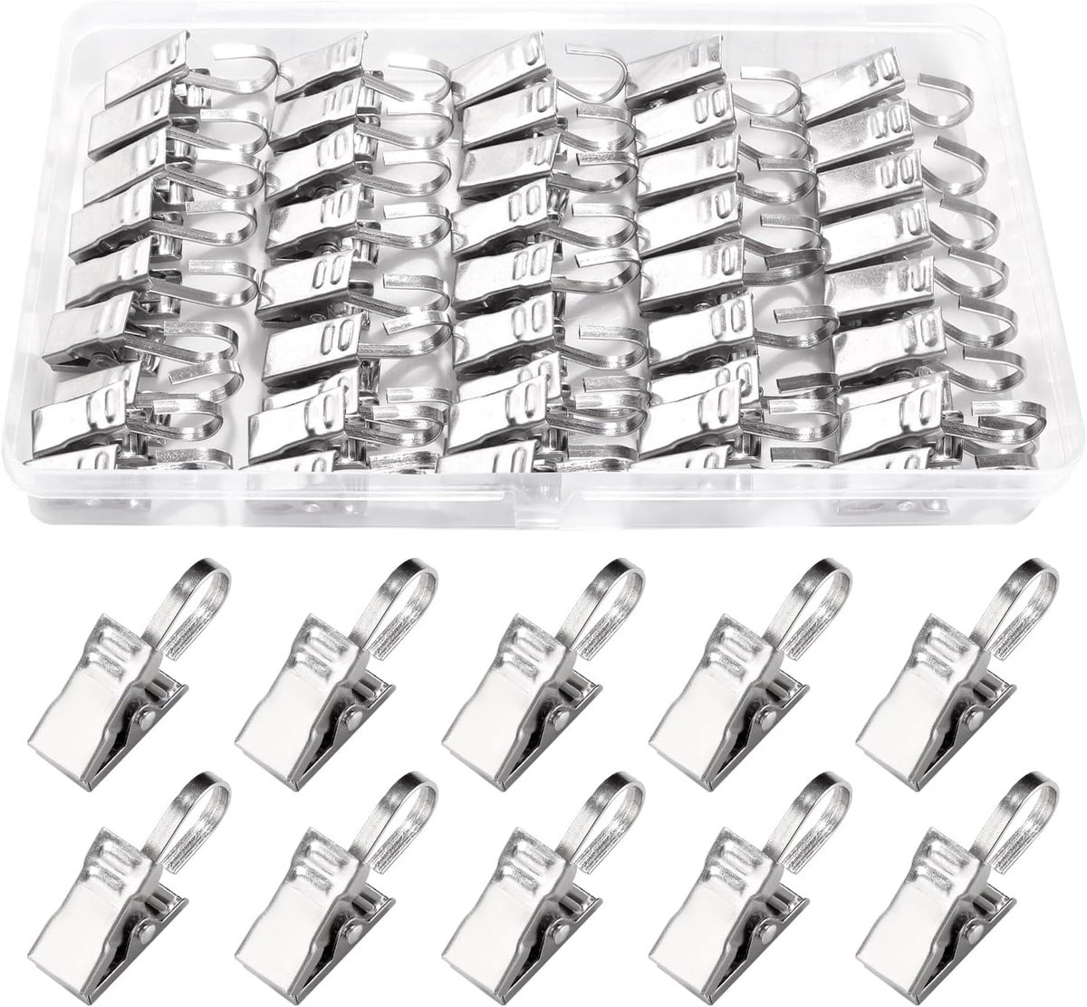 50 Stuks Gordijnclips met Haken, Roestvrijstalen Gordijnclip, voor Foto's, Kunsthanger, Hangende Woondecoratie, Zilver