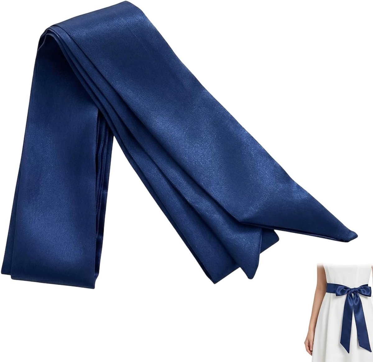 Riem voor dames, donkerblauw, 5 cm breed, elegante tailleriem voor jurk, bruiloft en avondmode, 150 cm satijnen lint, bindriem voor strik, bruidsriem en klederdrachtriem