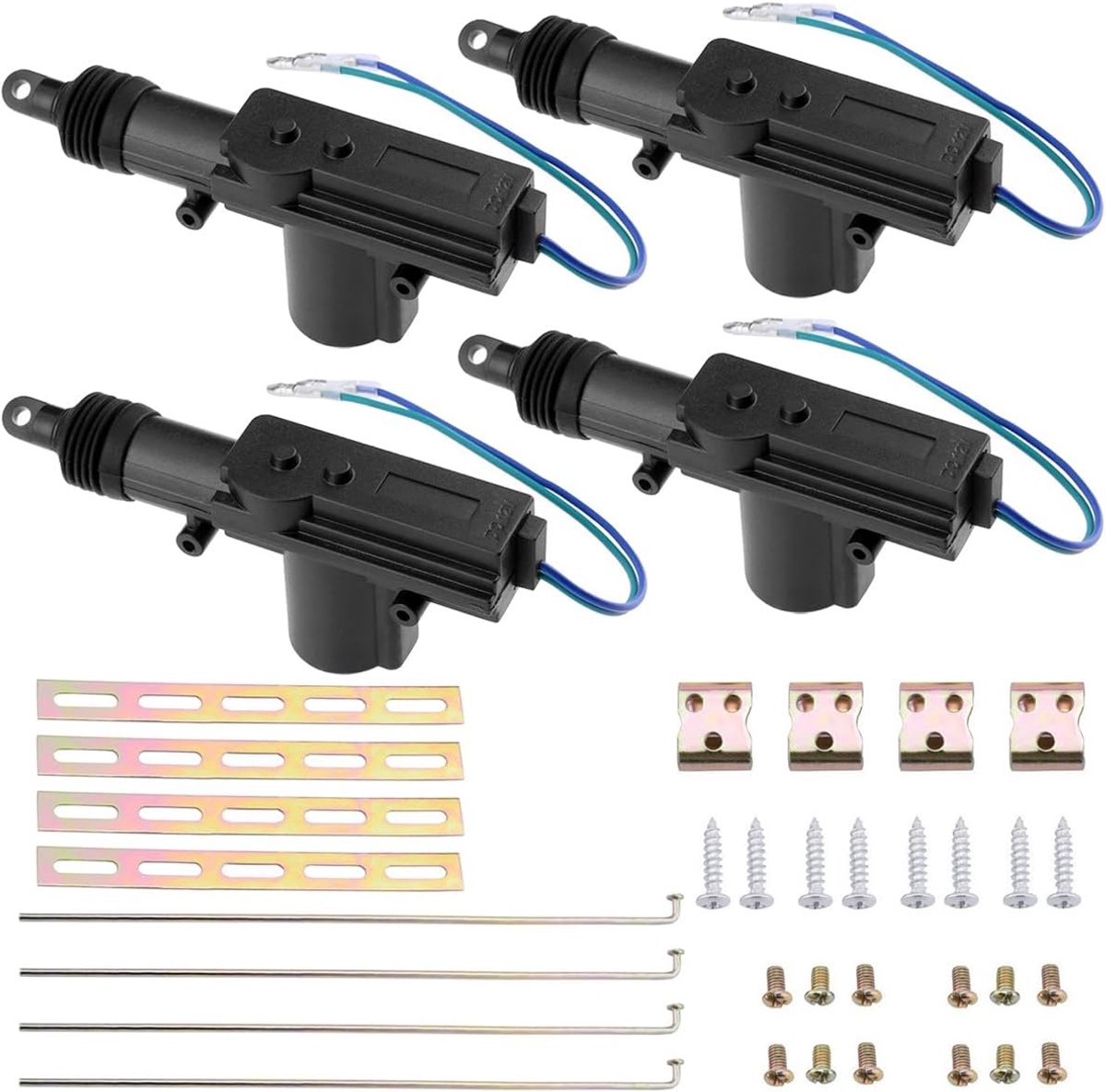 4 stuks autodeurslot, actuatoraandrijving, 12 V, deurslot, actuatorset, centrale deurvergrendeling, servomotor, centrale vergrendeling, sluitsysteem, deurslot-actor, 2-polige draad