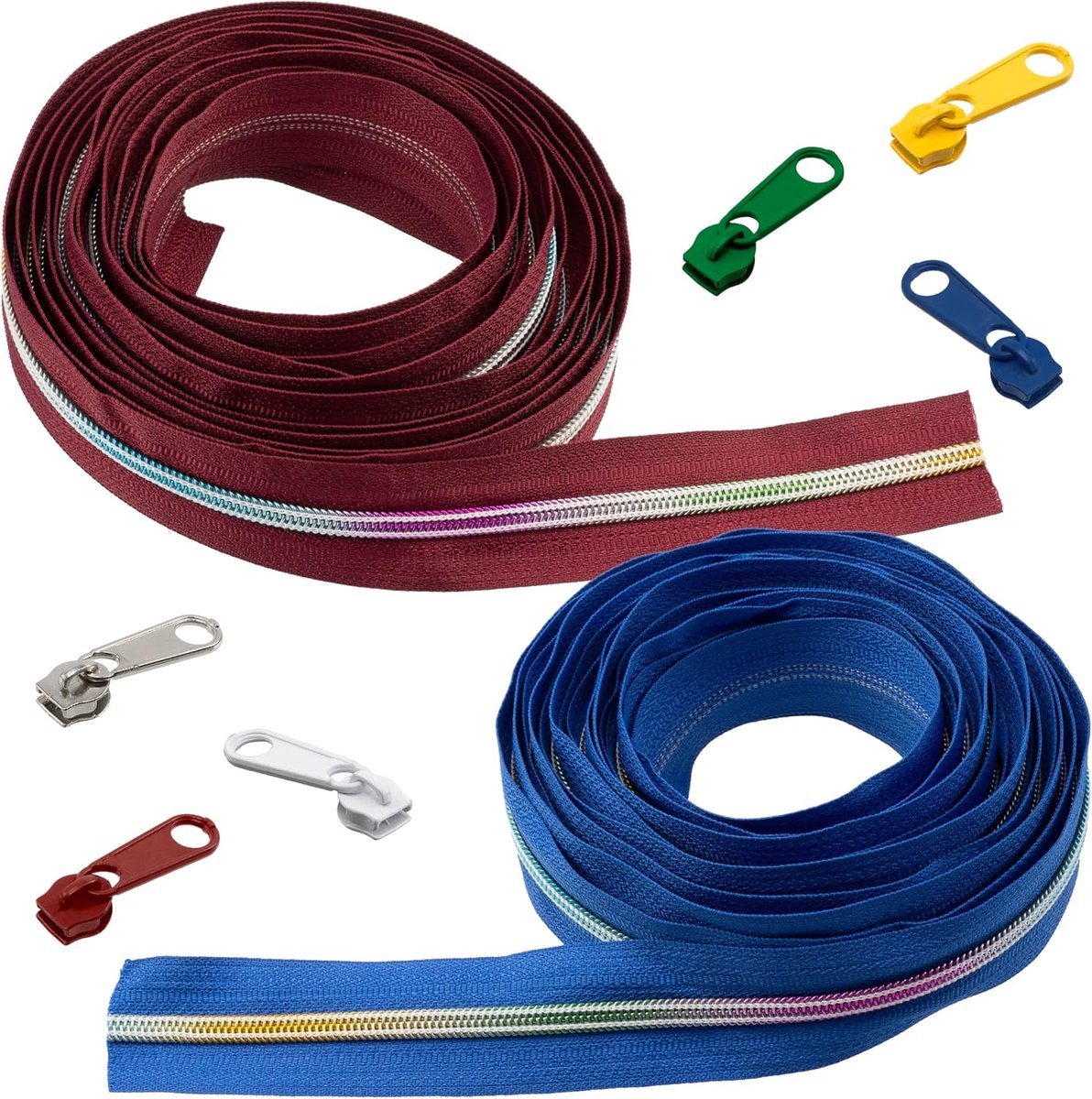 - Kit voor spiral rits 2x5 m Nr. 5 bordeauxrood en koningsblauw + 30 niet-vergrendelbare metalen sliders Nr. 5 - hobby creatief project naaien