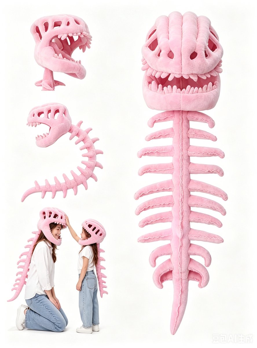 casalora - Dinosaur Skeleton Costume Set - 90cm - Dinosaur Skull Headpiece - Dinosaur Toy - Dinosaur Cosplay Costume - Halloween Costume - Roze