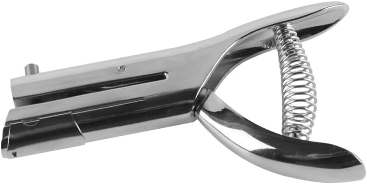 Robuuste, diep in de hand liggende enkelvoudige perforator voor papier en metaal. Lange sleufperforator, ideaal voor kantoorknutselen en het maken van badges.
