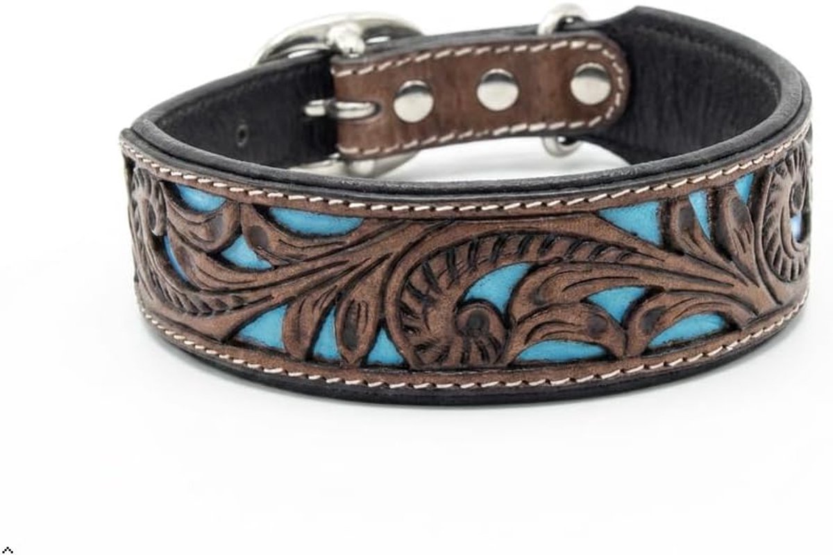Hondenhalsband in western design, handgemaakt, trendy, robuust, breed (S, 30-38 cm)
