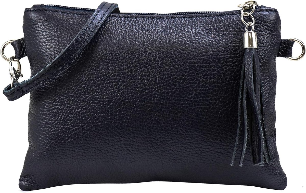 Leder Anny G248 Schoudertas van echt leer, clutch, kleine handtas, avondtas, 22 x 15 cm, donkerblauw, Small