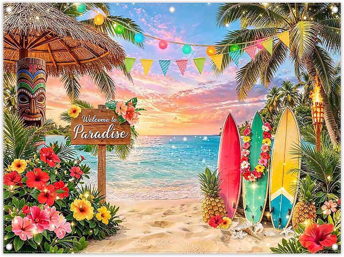 2,43 x 1,8 m achtergrond tropisch strand zomer | Hawaï-themafeest, polyester wandtapijt, decoratieve banners, achtergrond voor fotoshoot, tropische Tiki-decoratie
