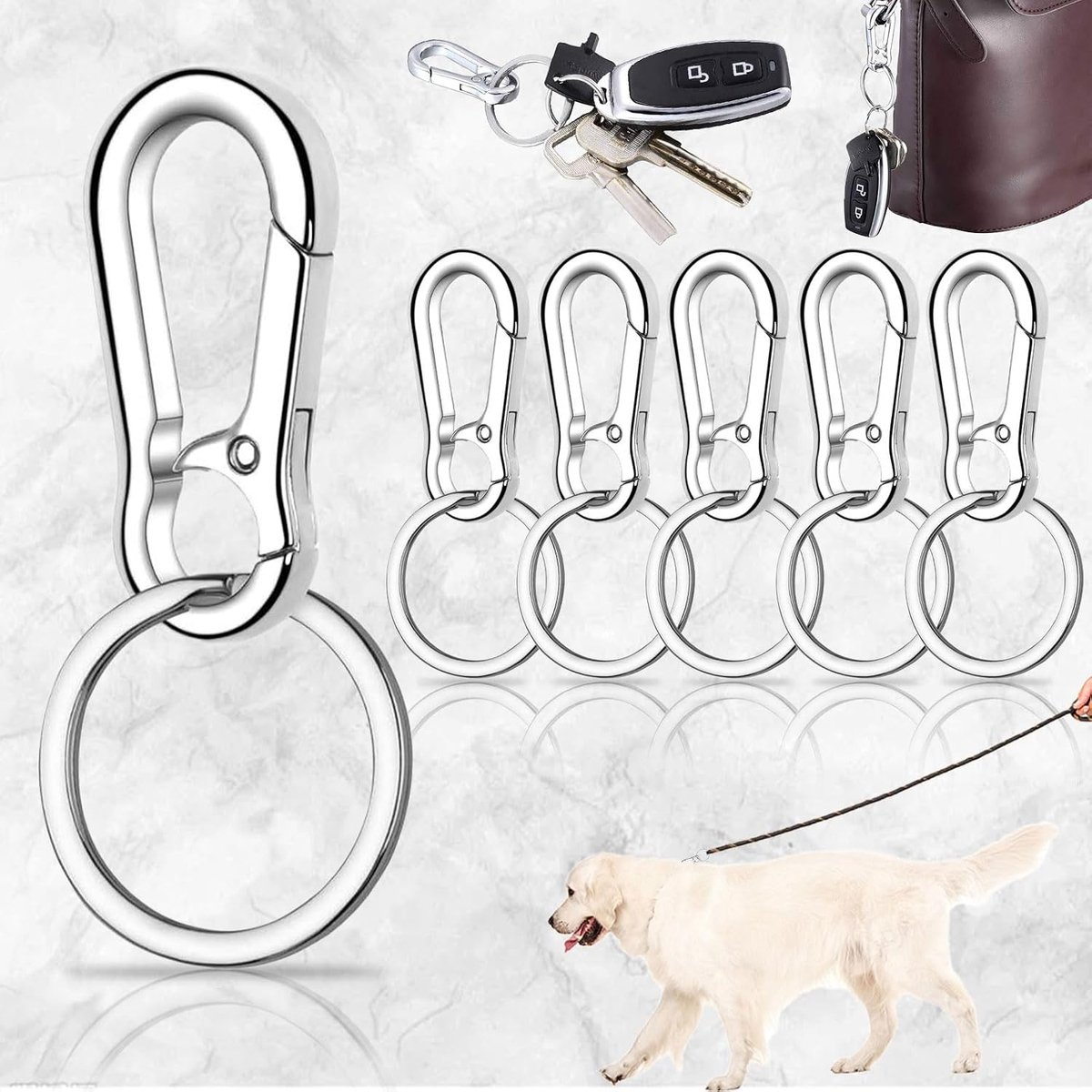 6 Stuks Karabijnhaak Met Splitring, Zilver Karabijnhaak Sleutelhanger Clips, Sleutelhanger Clip Haken en Sleutelhangers, Autosleutelhangerspring Sleutelhangersleutelhanger Clip