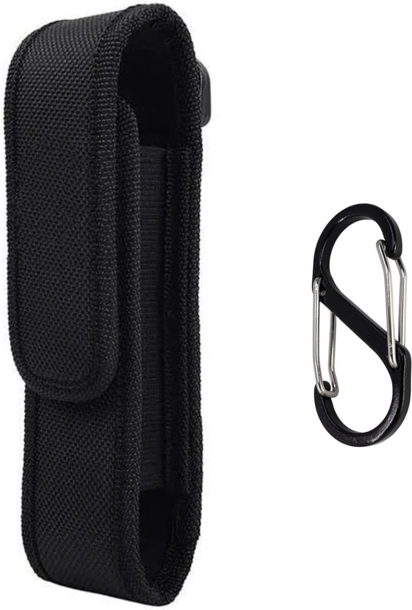 Zaklamphouder, 17,5 x 4,5 cm heuptas voor zaklampen 12-17 cm met klittenband- en drukknoopsluiting, Molle-compatibel, nylon houder incl. S-karabijnhaak, stabiel en spatwaterdicht