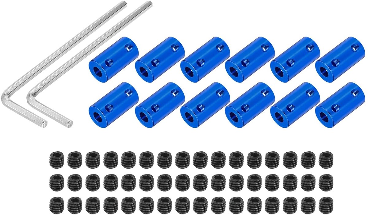 6 mm op 6 mm boring stijve koppeling 25 mm lengte 14 mm diameter M4 aansluiting askoppeling aluminiumlegering voor 3D-printer marineblauw met 12 stuks koppeling 48 stuks schroeven 2 stuks