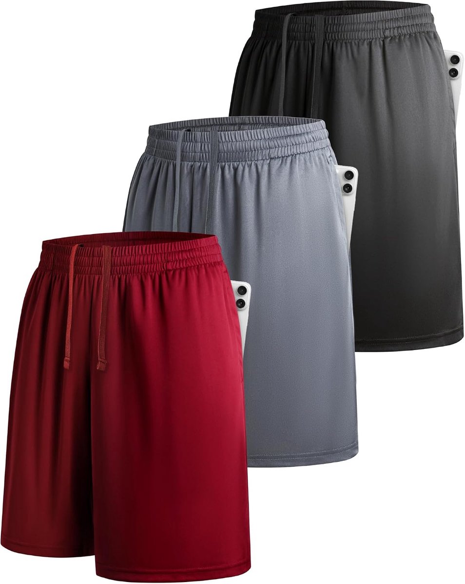 Shorts voor heren, shorts voor sport, basketbal of casual hardlopen, met zakken en elastische tailleband, sneldrogend