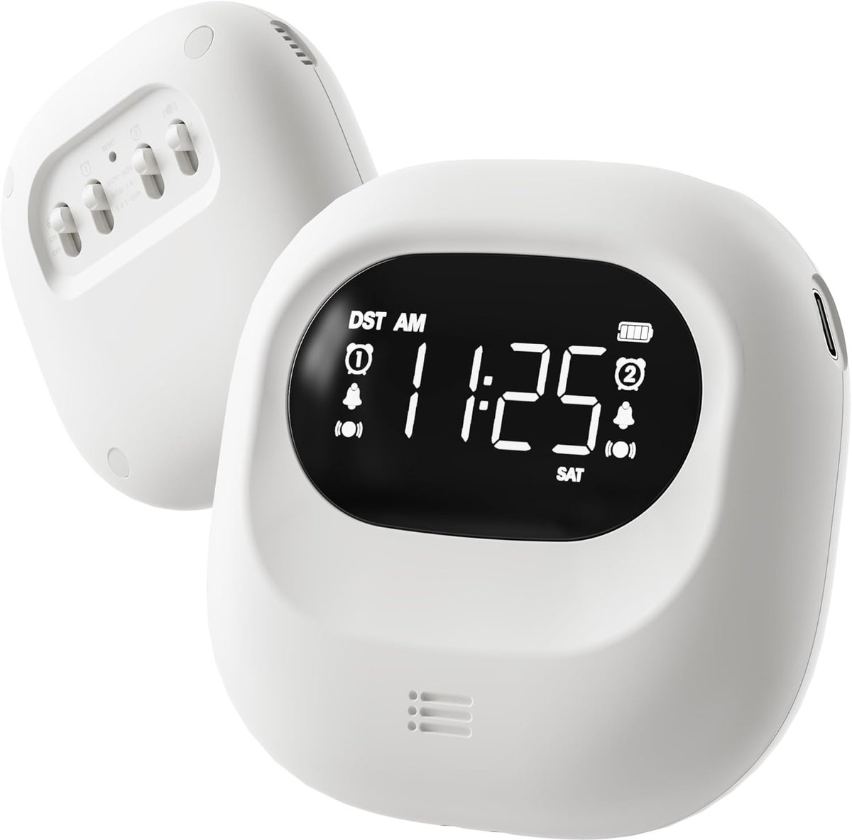 Wekker voor diepe slaap, trilwekker, kleine oplaadbare wekker, instelbaar volume en trillingsniveaus, dubbel alarm, snooze, DST, draagbare digitale klok 12/24 voor mensen